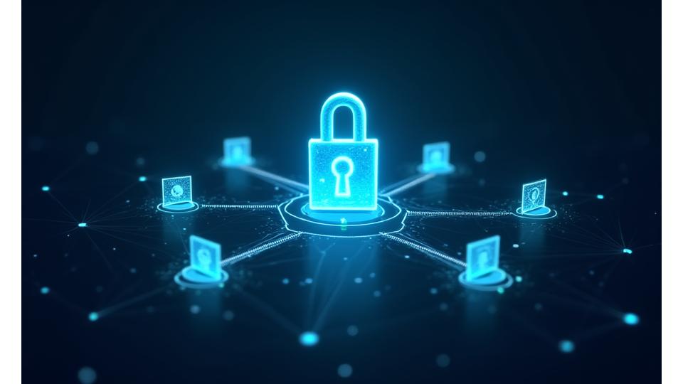 Stylized representation of a secure network and communication channels, symbolizing privacy and data protection.